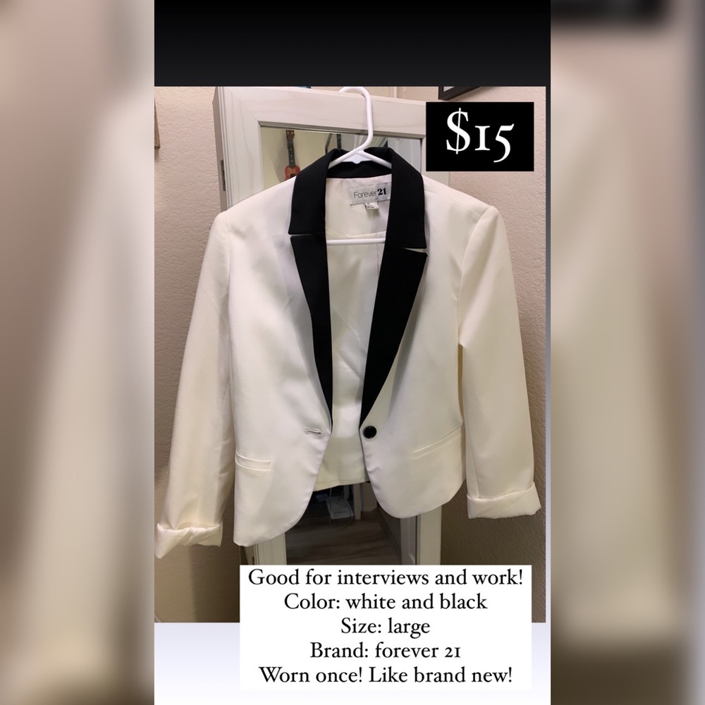 White blazer with black collar